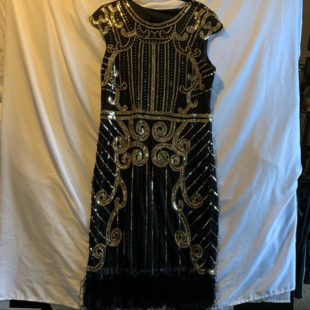 Black and gold Fringe Flapper Dress